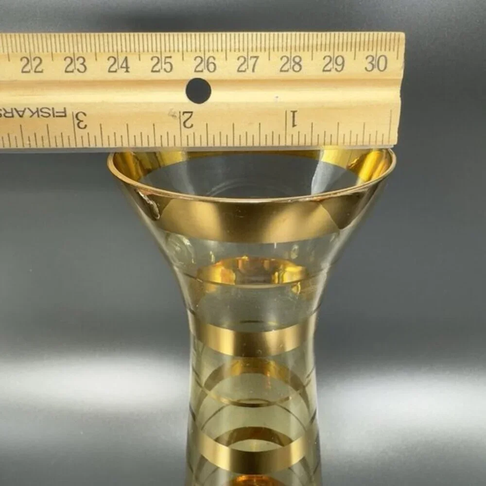 Venetian Glass Vase Tall Gold Band‎ Amber Mid Century Italian Glass Vase Vintage